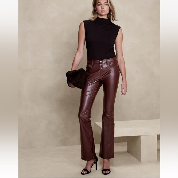 Banana Republic Faux Leather Low Rise Boot Cut Five Pocket Pant in Mocha Brown - Picture 8 of 8